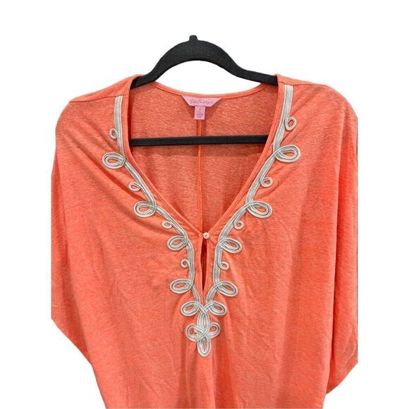 Lilly Pulitzer Womens Orange Keyhole Embroidered Cover Up Swimwear Size Small - Picture 3 of 11